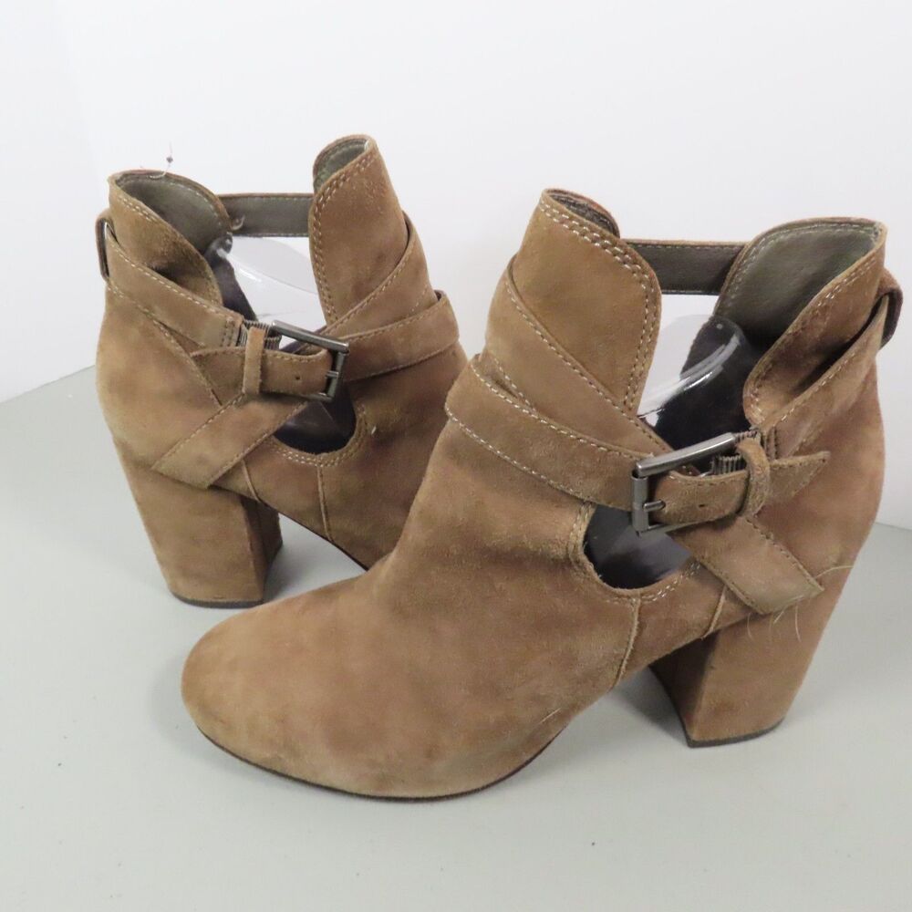 Ash Ankle Boots Women's 37 Famous Brown Suede Buckle Heel Booties